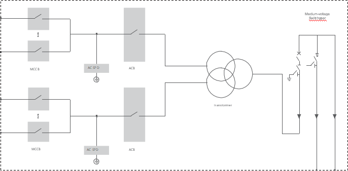 Circuit diagram -Vector group: Dy11y11/Dyn11